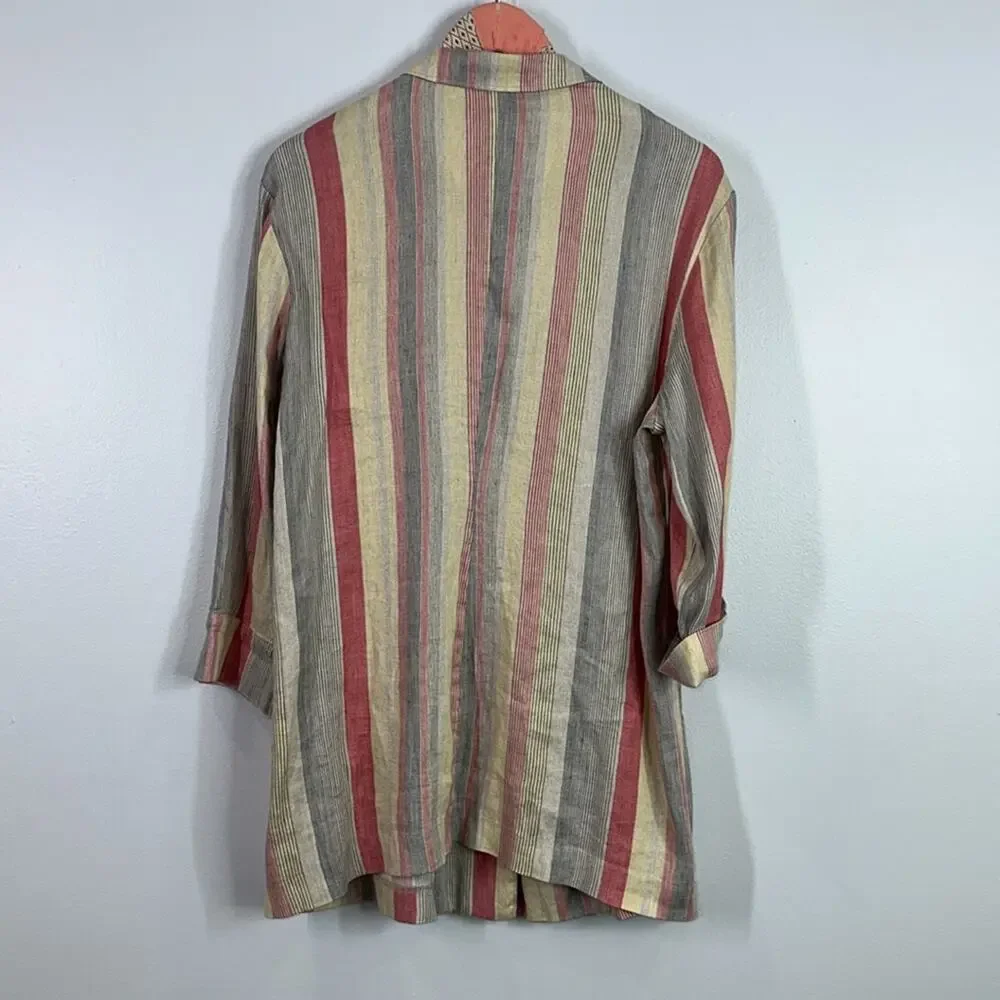 Nic + Zoe clover stripe linen blend oversized blazer size XL